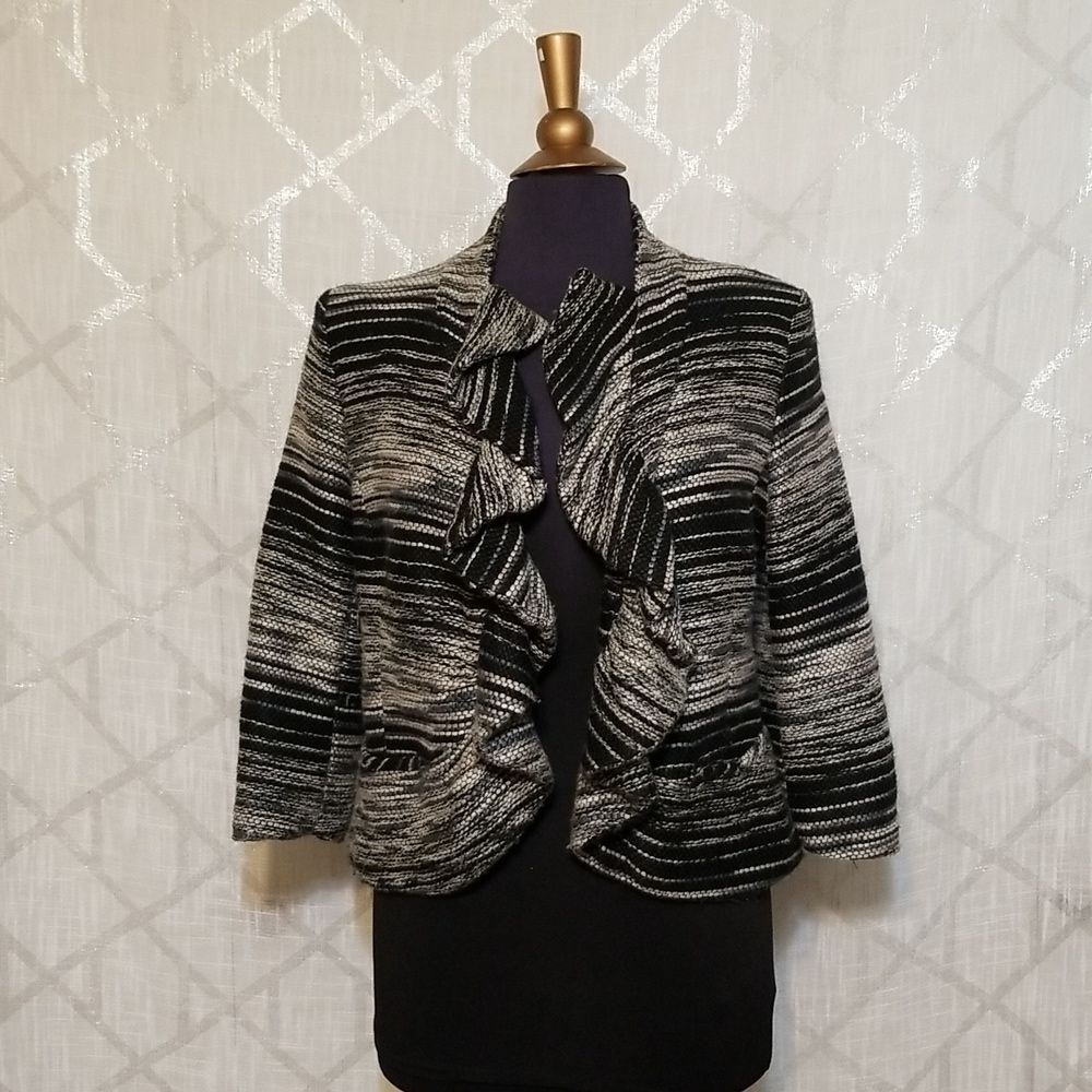 Democracy Ruffled Cardigan Size Medium Black Gray Fall